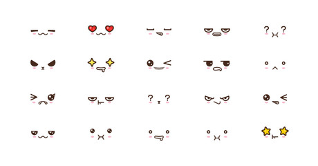 Kawaii cute faces smile emoticons. Japanese emoji