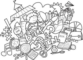 back to school,for design element and coloring book page for kids.