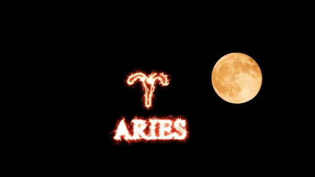 aries text saber effect and zodiac symbol is slowing appear full moon