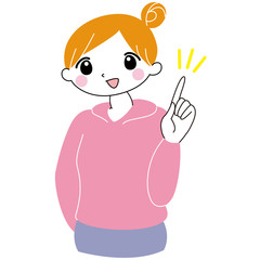 人差し指　笑顔　女性