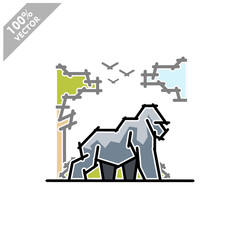 Gorilla with tree and sky background safari logo vector	