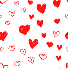 Heart doodles seamless pattern. Valentine's day texture design. Love background with hand drawn illustrated hearts.