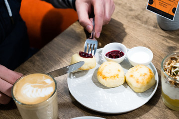 breakfast with eggs and coffee