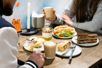 young couple having dinner in restaurant