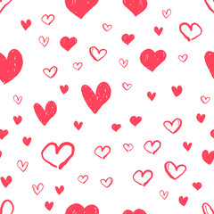 Heart doodles seamless pattern. Valentine's day texture design. Love background with hand drawn illustrated hearts.