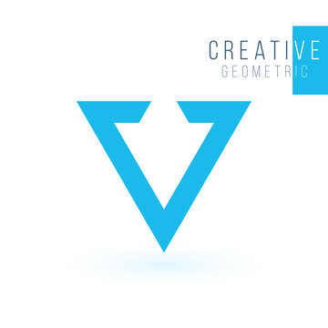Blue Geometric triangle pyramid logo design. business icon of company identity symbol concept. Stock Vector illustration isolated on white background.