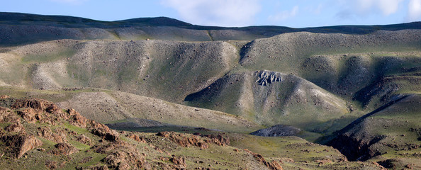 Dry Mongolian landscapes in the Altai Mountains, wide view