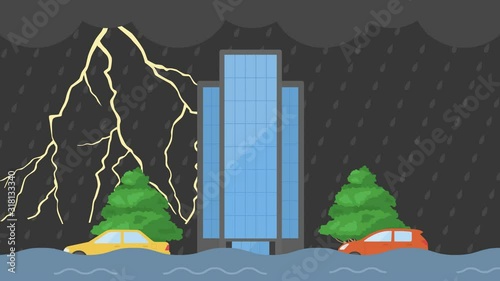 雷雨と洪水のイラスト Wall Mural Wallpaper Murals R Design