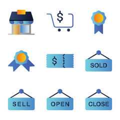 Marketplace icon set include market, marketplace, shop, store, sell, reward, discount, marketplace, board, sold, open, close