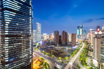 Shanghai Lujiazui Finance & Trade Zone modern city night background .