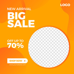 Modern and minimalist design banner promotion for social media post. Creative sale promotion design template. Square web banner with discount offer for digital marketing.