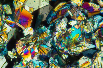 Colorful abstract micrograph of phenylalanine, an amino acid.