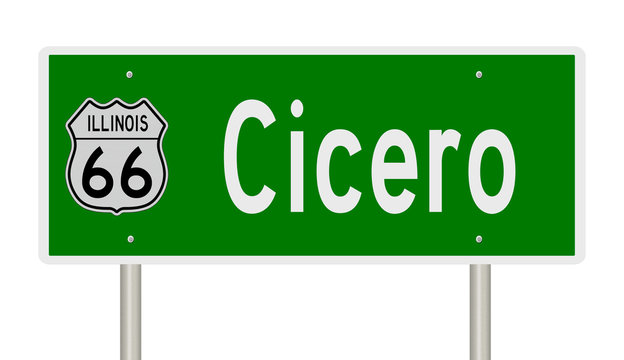 Rendering Of A Green 3d Highway Sign For Cicero Illinois On Route 66