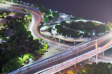 Overpass of the light trails, beautiful curves.