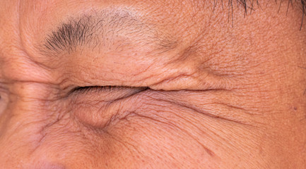 Fototapeta premium Brown skin and facial wrinkles, eyebrows, eyelashes of Asian middle-aged men.