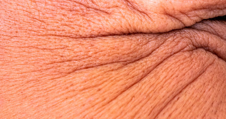 Brown skin and facial wrinkles, eyebrows, eyelashes of Asian middle-aged men.