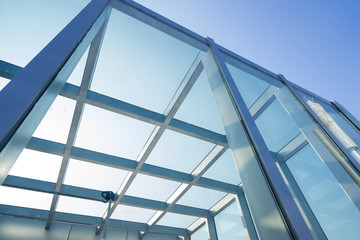 Transparent glass roof of a modern building