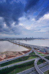 shanghai interchange overpass and elevated road in nightfall