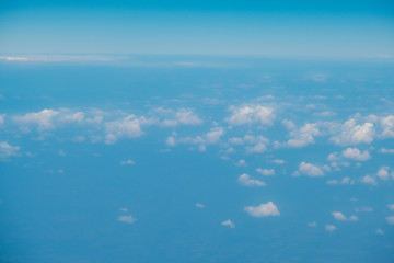 Nature background of blue sky with fluffy cloud above view