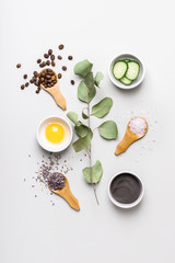 Beauty ingredients for making homemade skin care cosmetic. Set of natural ingredients. DIY cosmetics and spa concept