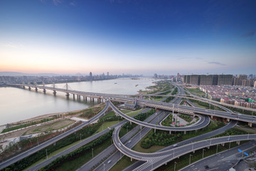 Fototapeta premium shanghai interchange overpass and elevated road in nightfall