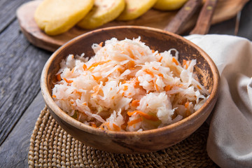 Curtido - lightly fermented cabbage relish with Pupusa. Typical in Salvadoran cuisine and Central American countries