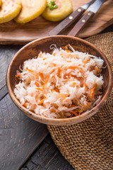 Curtido - lightly fermented cabbage relish with Pupusa. Typical in Salvadoran cuisine and Central American countries