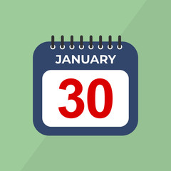 January 30, calender vector for reminder or celebration day. Template design for date and time agenda.