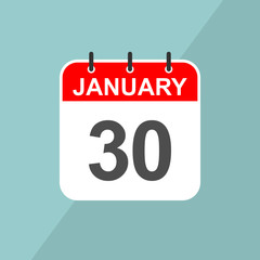 January 30, calender vector for reminder or celebration day. Template design for date and time agenda.