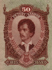 Sandor Petofi (1823-1849). portrait from Hungary 50 Pengo 1932 banknote. An Old paper banknote,...