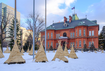 former government in winter, The public landmark of Sapporo, Hokkaido, Japan.