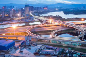 Overpass of the light trails, beautiful curves.