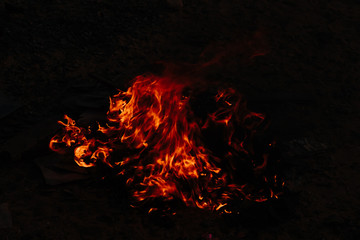 Closeup shot of the fire on black background