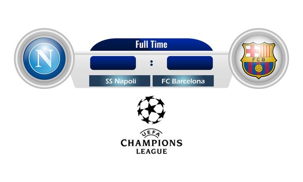 Vector Illustration Of Uefa Champions League Match - SS Napoli Vs FC Barcelone. Football Match Result For Editorial Use.