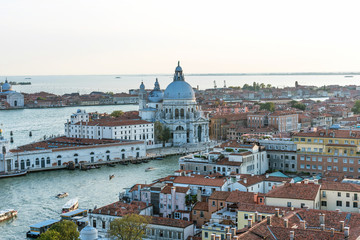 Aerial view of the Venice with Basilica di Santa Maria della Salute in Italy.