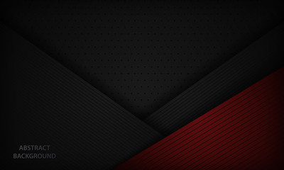 Abstract grey dan red background overlap dimension layer on black space. Modern dark corporate design template with geometric stripe line element.