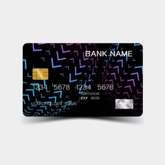 Purple gradient credit card design. On the gray background. Vector illustration EPS10. 