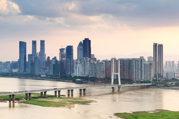 modern city,shanghai skyline in daytime