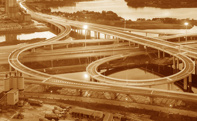 Overpass of the light trails, beautiful curves.