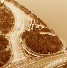 Overpass of the light trails, beautiful curves.