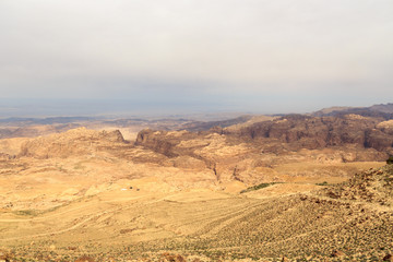 Arabah valley desert panorama with mountains in Jordan