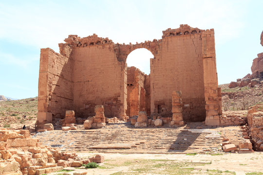 Ruins of temple Qasr Bint Firaun (Qasr al-Bint) in ancient city of Petra, Jordan