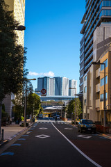 Fototapeta premium 都会の街並みと鉄道