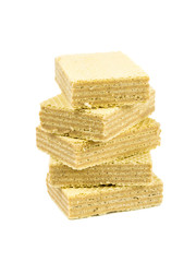 Five square wafers stacked isolated on a white background.