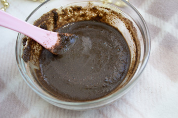 Close up of raw Henna powder used for natural color dyeing.