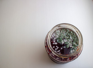 Mold in a jar of jam. Hazardous to health. Mold.
