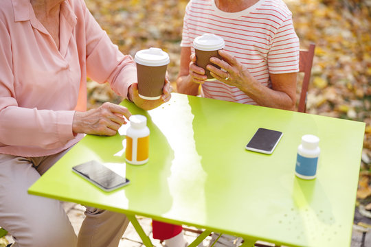 Coffee meeting of two best friends outside