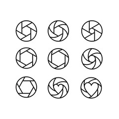 set of camera lens logo black line icon design vector illustration