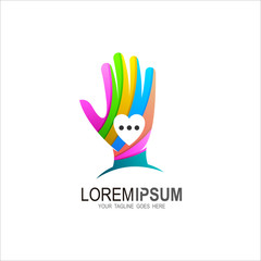 Fototapeta na wymiar Hand chat logo with colorful design