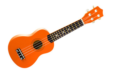 Obraz na płótnie Canvas Orange ukulele guitar, isolated on white